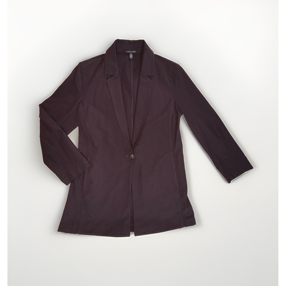 Eileen Fisher Crepe Stretch Blazer Jacket Size M Notch Collar 1 Button Burgundy